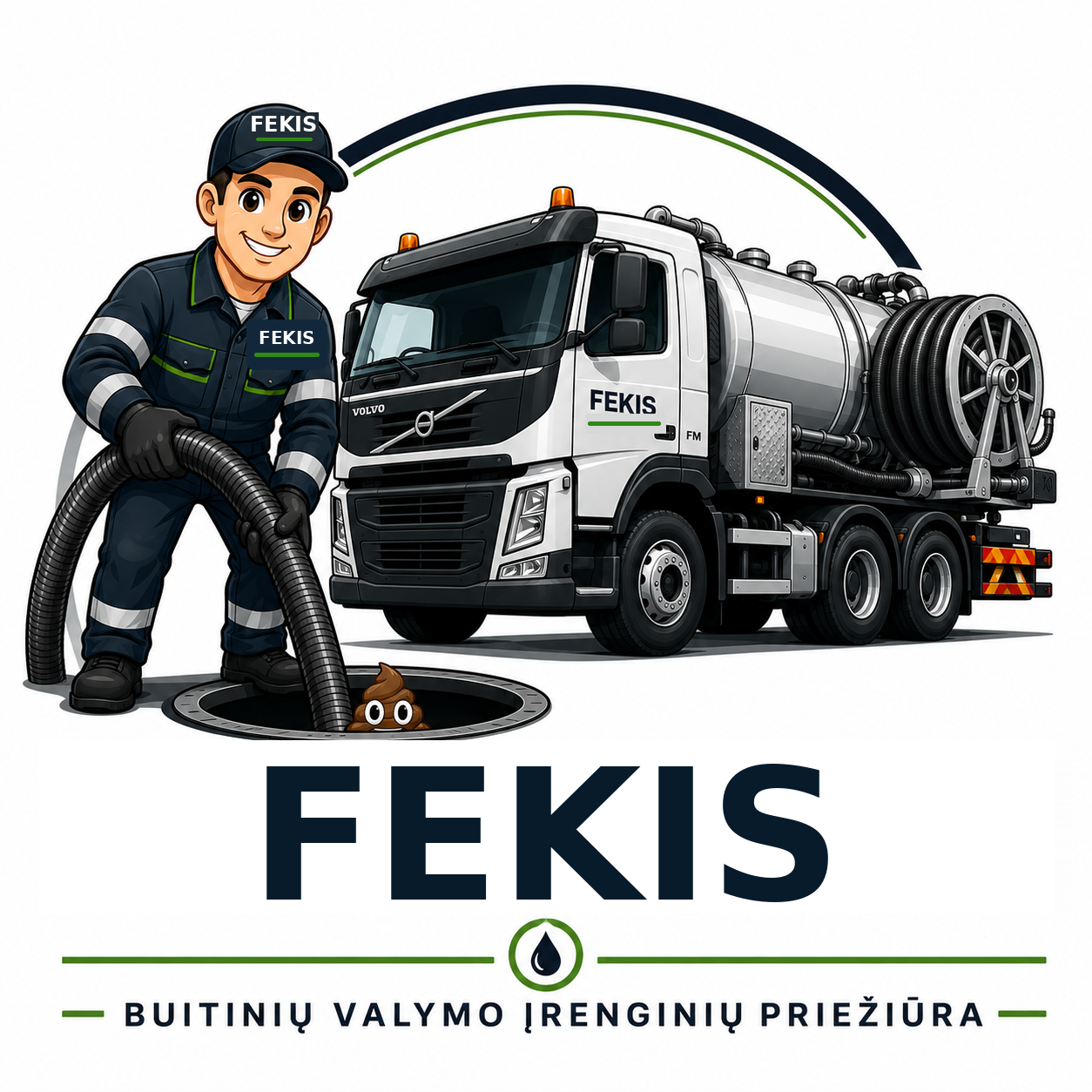FEKIS darbuotojas ir vakuuminis sunkvežimis